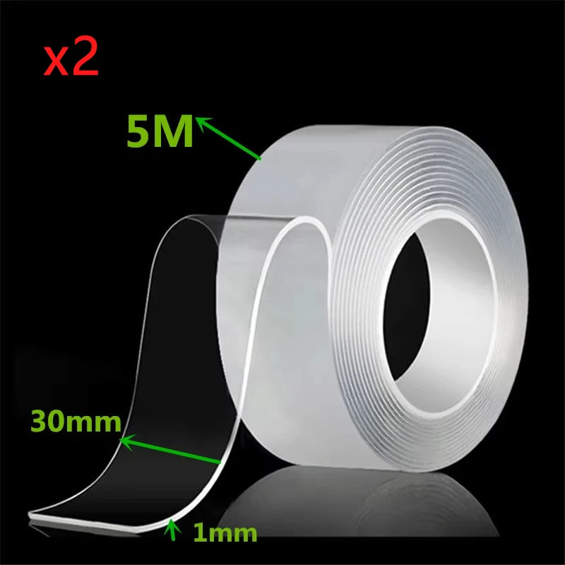 Nano double sided tape — transparent, reusable & waterproof adhesive tape for home, kitchen & bathroom (1m / 2m / 3m / 5m)