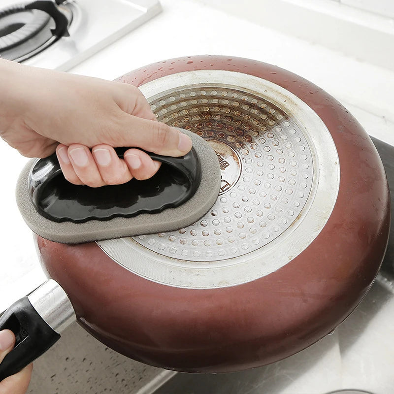 Meet Your New Cleaning Superhero, Magic Emery Sponge Brush Wipe Eraser Cleaner Kitchen Bath Rust Strong Decontamination Cleaning Tools With Handle Household Tools