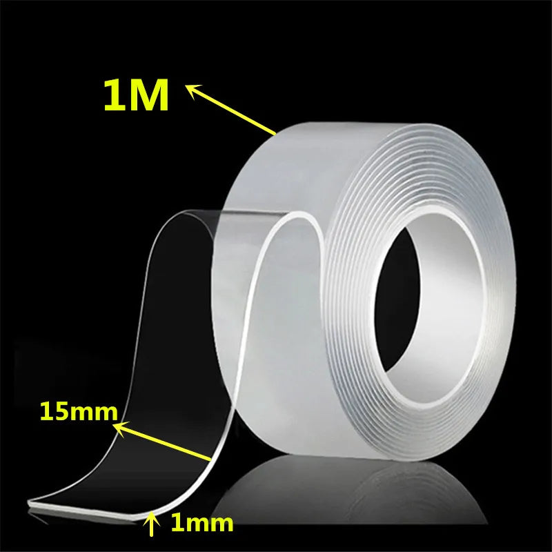 Nano double sided tape — transparent, reusable & waterproof adhesive tape for home, kitchen & bathroom (1m / 2m / 3m / 5m)