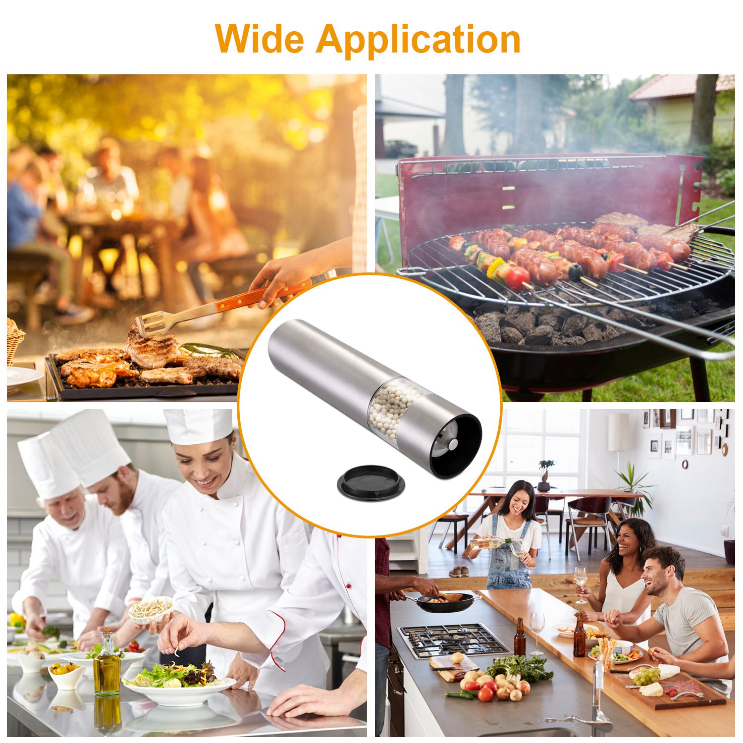 1Pc Electric Salt Pepper Grinder With Light Adjustable Coarseness Stainless Steel Salt Pepper Shaker Battery Operated Pepper Grinder Mill Easy Refill And Clean For Kitchen Preparing