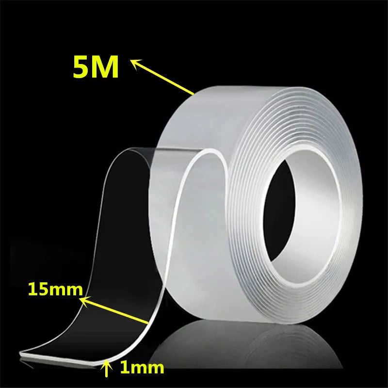 Nano double sided tape — transparent, reusable & waterproof adhesive tape for home, kitchen & bathroom (1m / 2m / 3m / 5m)