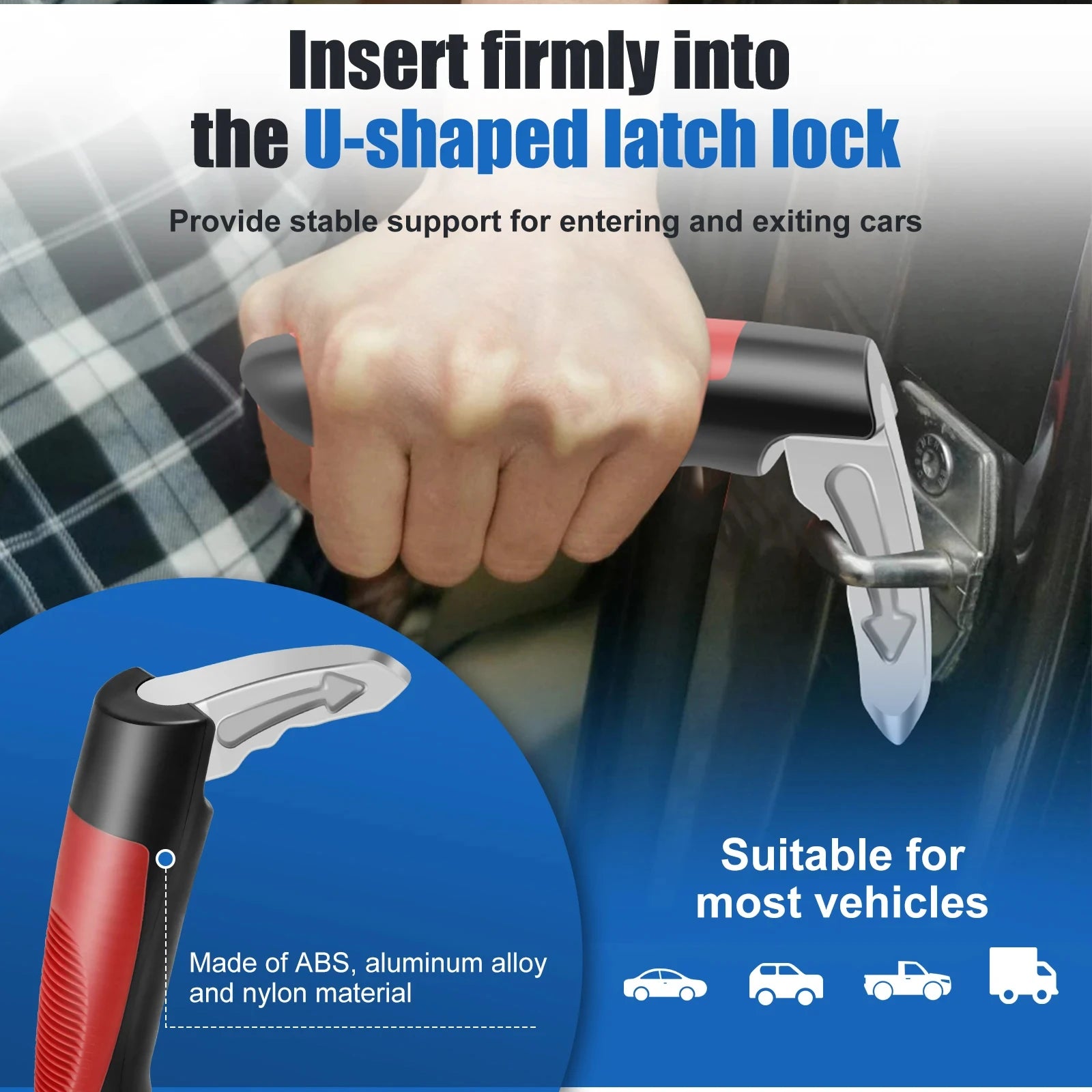 2-in-1 car door assist handle — portable support grip with emergency window breaker