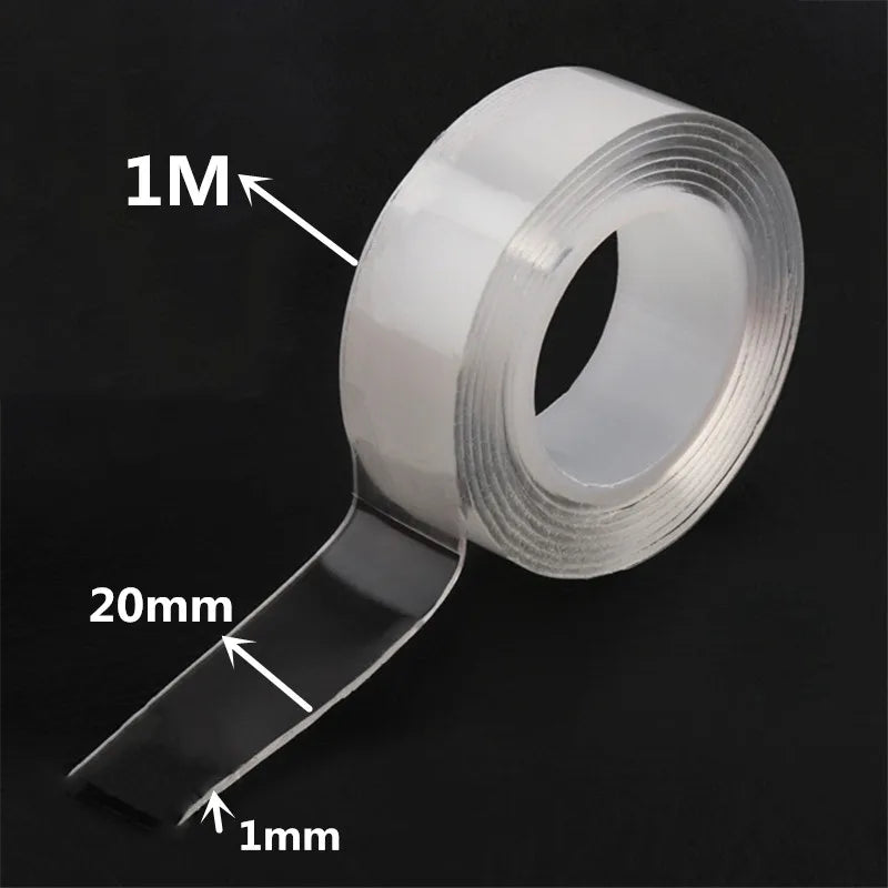 Nano double sided tape — transparent, reusable & waterproof adhesive tape for home, kitchen & bathroom (1m / 2m / 3m / 5m)
