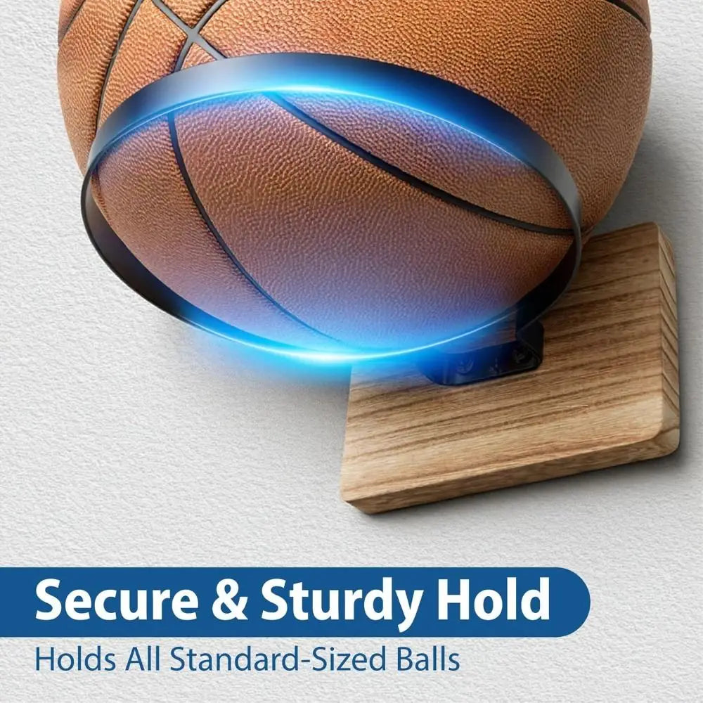 Wooden Base Basketball Holder Space Saving Universal Football Wall Mount Multi-functional Display Rack Home Decor