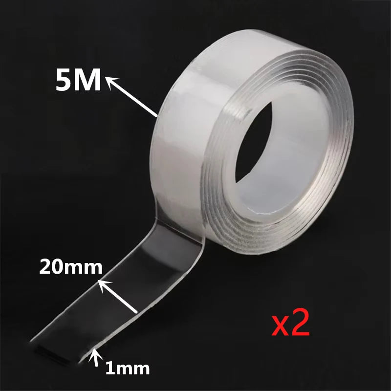 Nano double sided tape — transparent, reusable & waterproof adhesive tape for home, kitchen & bathroom (1m / 2m / 3m / 5m)