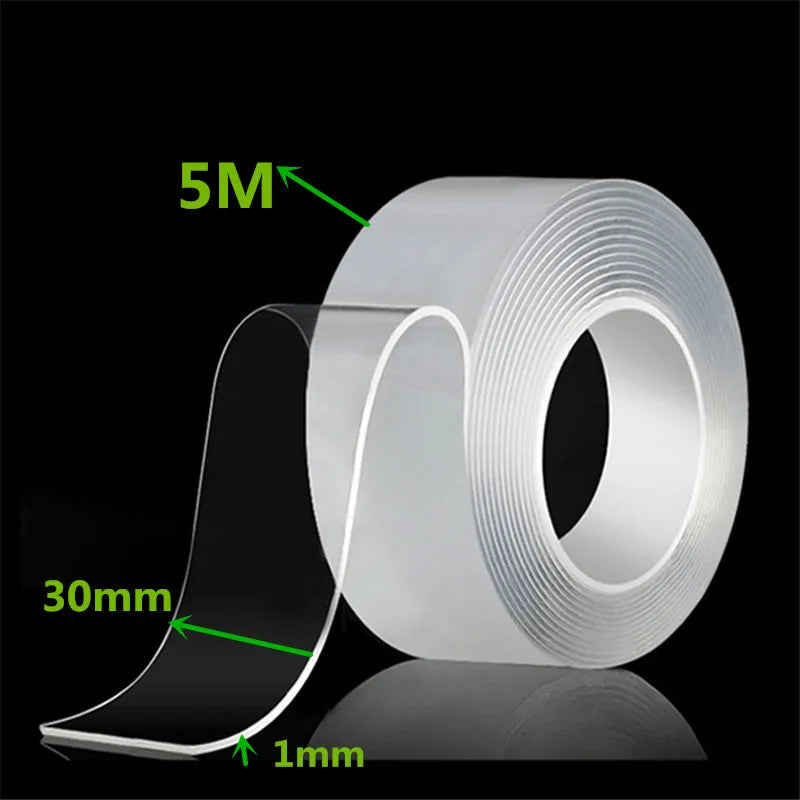 Nano double sided tape — transparent, reusable & waterproof adhesive tape for home, kitchen & bathroom (1m / 2m / 3m / 5m)