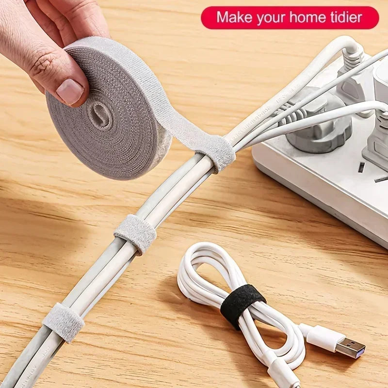 Reusable cable tie roll — 10mm × 5m multipurpose wire organiser tape for cables, cords & plant support