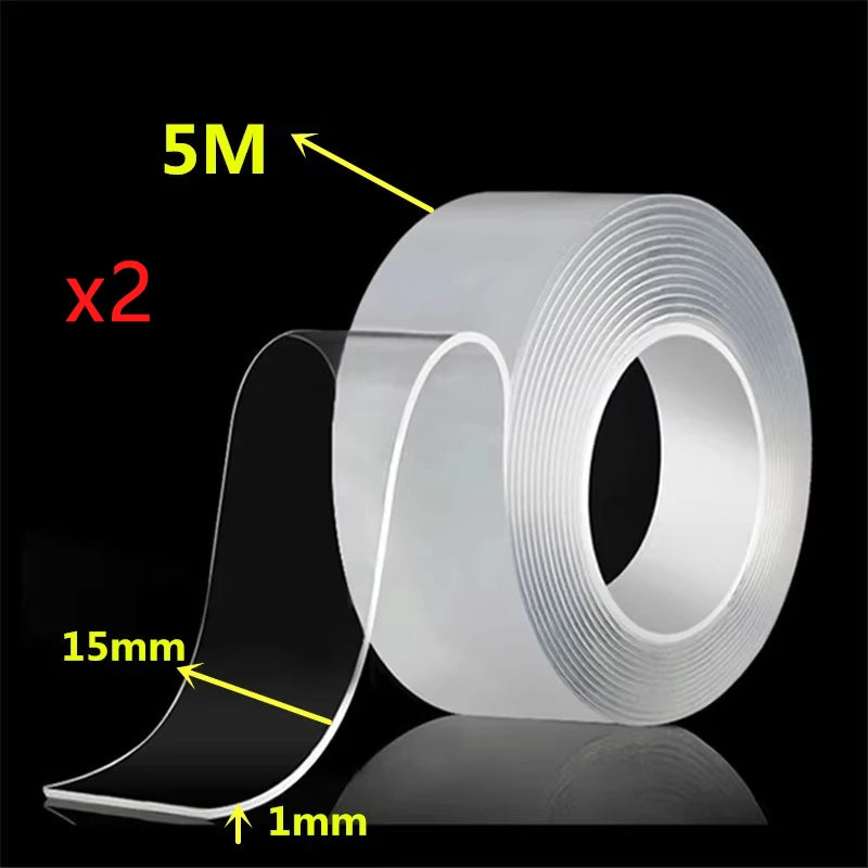Nano double sided tape — transparent, reusable & waterproof adhesive tape for home, kitchen & bathroom (1m / 2m / 3m / 5m)