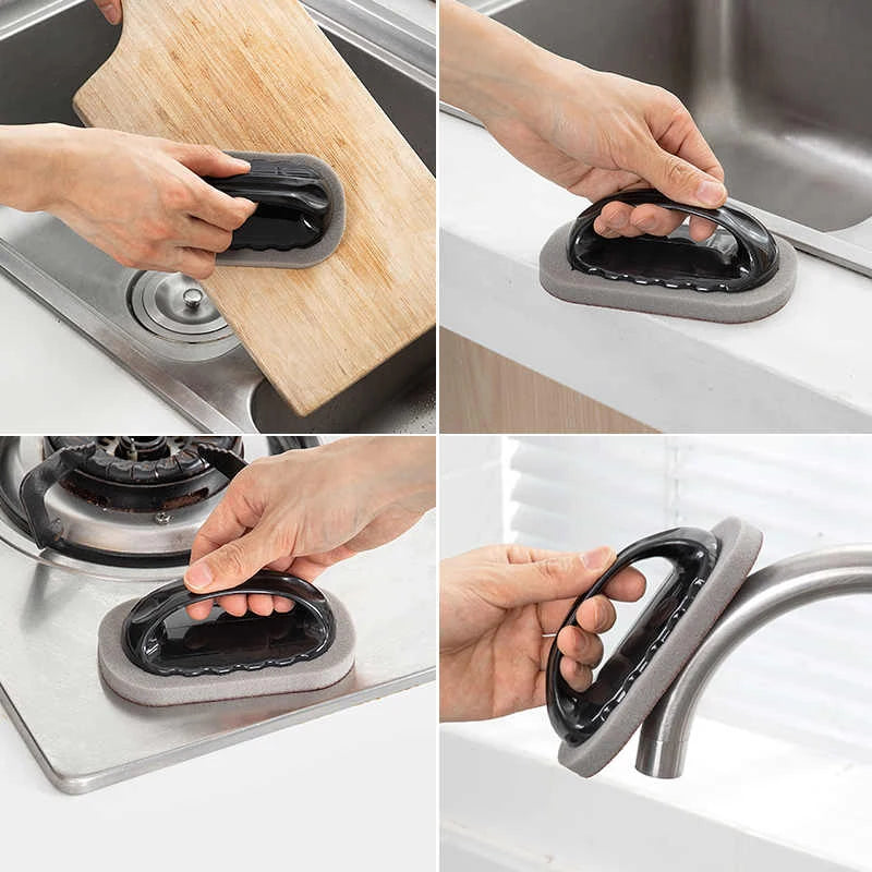 Meet Your New Cleaning Superhero, Magic Emery Sponge Brush Wipe Eraser Cleaner Kitchen Bath Rust Strong Decontamination Cleaning Tools With Handle Household Tools