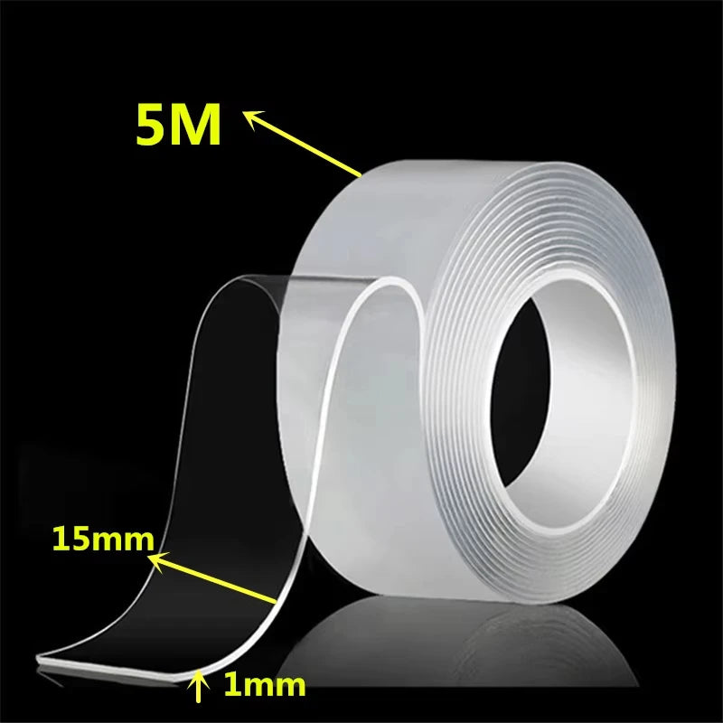 Nano double sided tape — transparent, reusable & waterproof adhesive tape for home, kitchen & bathroom (1m / 2m / 3m / 5m)