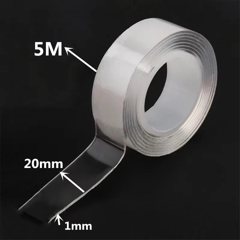 Nano double sided tape — transparent, reusable & waterproof adhesive tape for home, kitchen & bathroom (1m / 2m / 3m / 5m)
